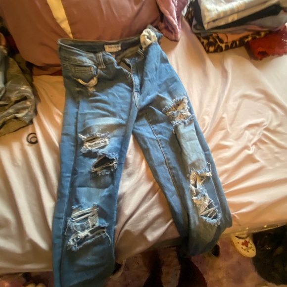 Wax Jean Blue Boyfriend Distressed Jeans - Picture 1 of 2